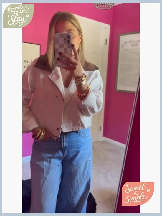 Women's Cropped Corduroy Collar Barn Jacket Button Down Long Sleeve - Picture 7 of 7